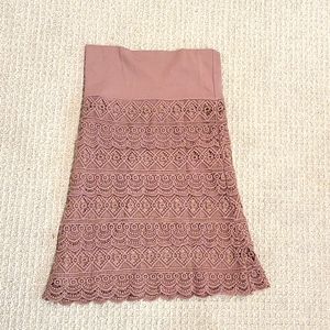 Taupe embroidery/crochet overlay skirt, size S